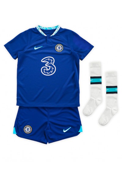 Fotbalové Dres Chelsea Aubameyang #9 Dětské Domácí Oblečení 2022-23 Krátký Rukáv (+ trenýrky)